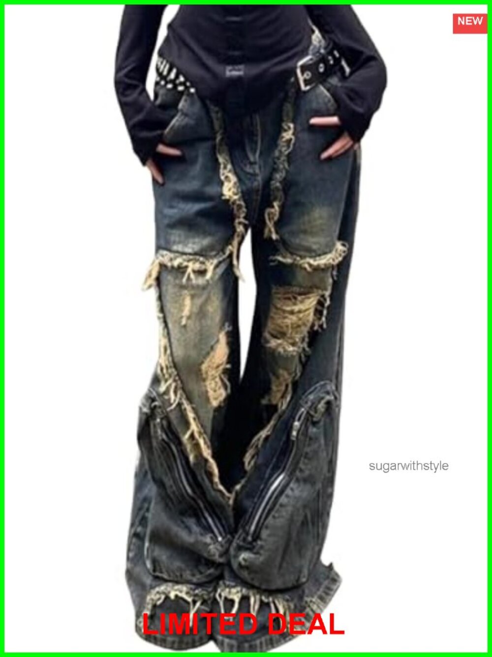 Y2K Baggy Ripped Tassel Jeans Unisex Wide Leg Distressed Cargo Pants